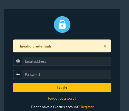 Giottus login page